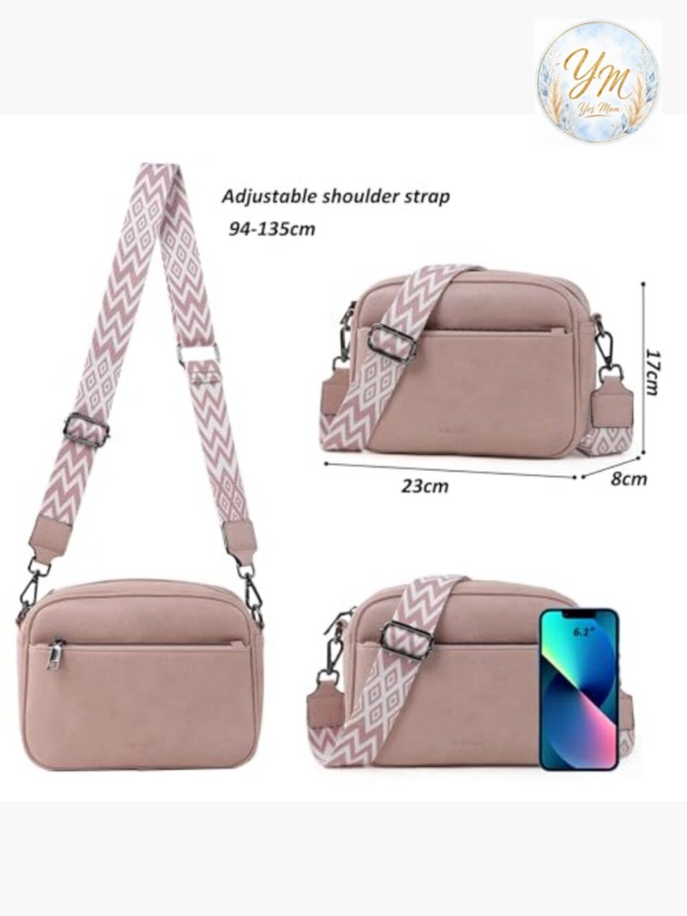 Small Vegan Leather Crossbody Bag with Adjustable Strap, Travel Handbag - Picture 3 of 7